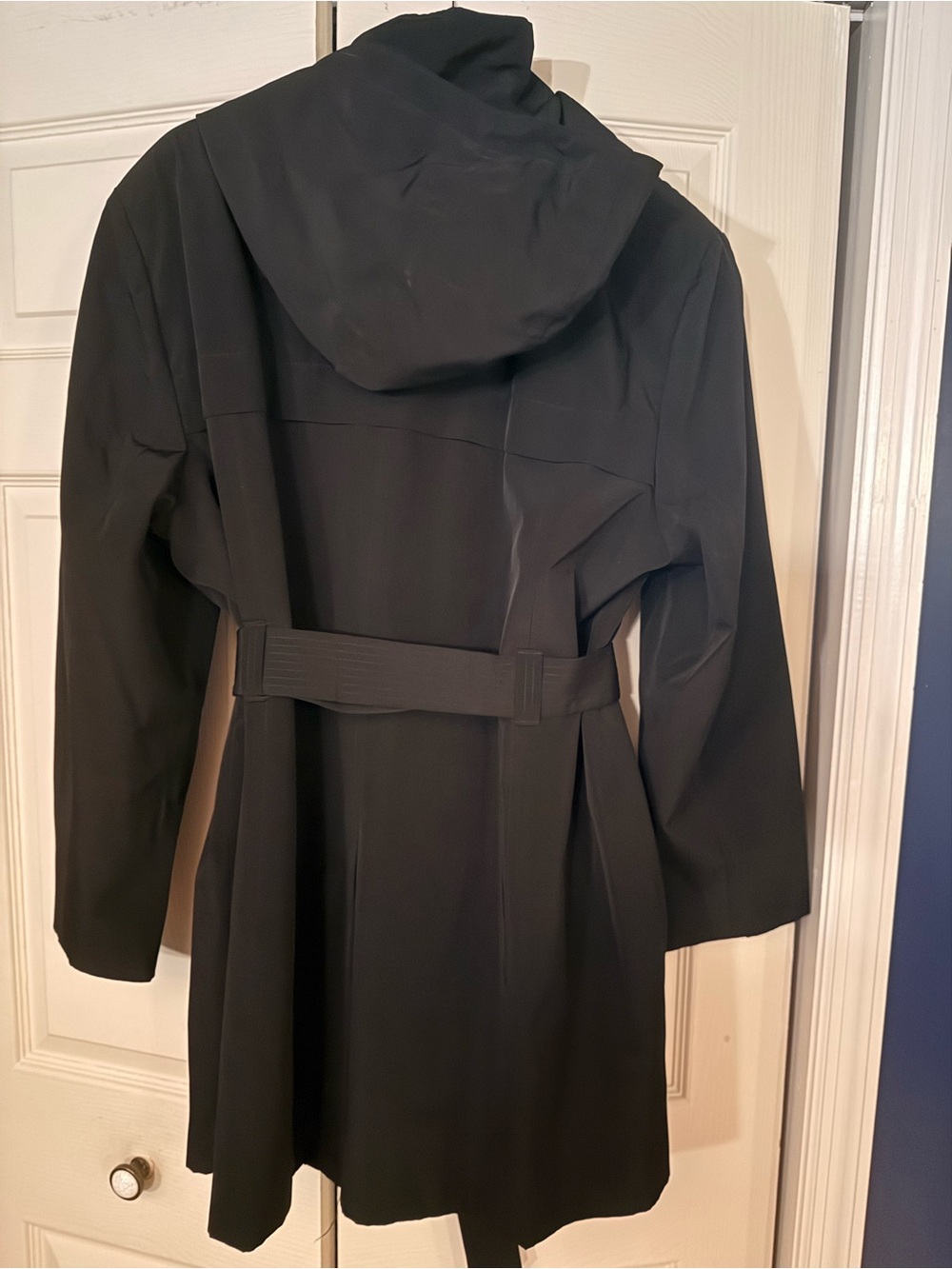 London Fog XXL Classic Black Hooded Belted Raincoat Trench Red Quilted Lining - Picture 3 of 11